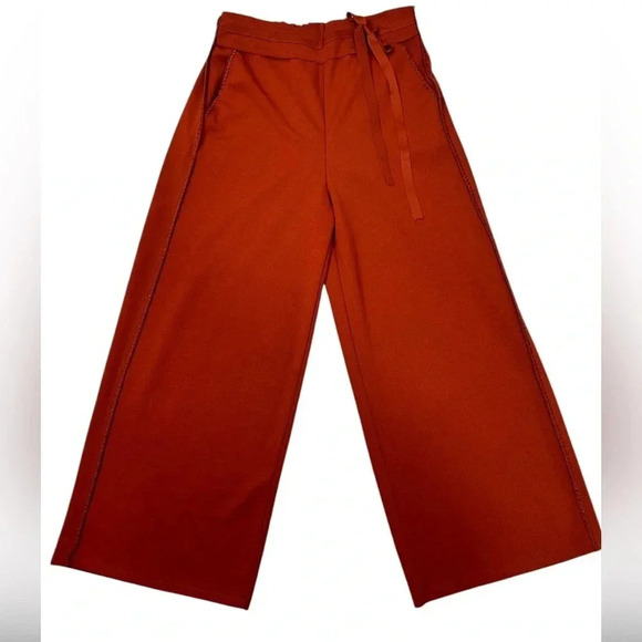 Wide leg trousers, Small, rust, high waisted, ankle length, exposed seams Office - Picture 2 of 7